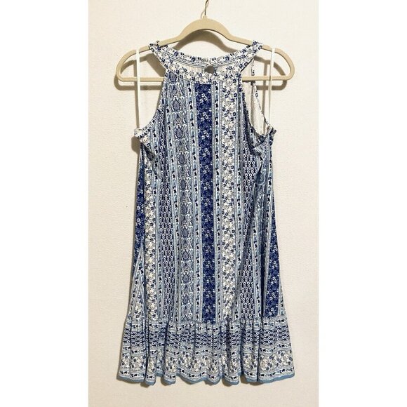 LOFT Dress Womens Large Blue Paisley Tiered Halter Swing Jersey Beachy Boho - Picture 1 of 6